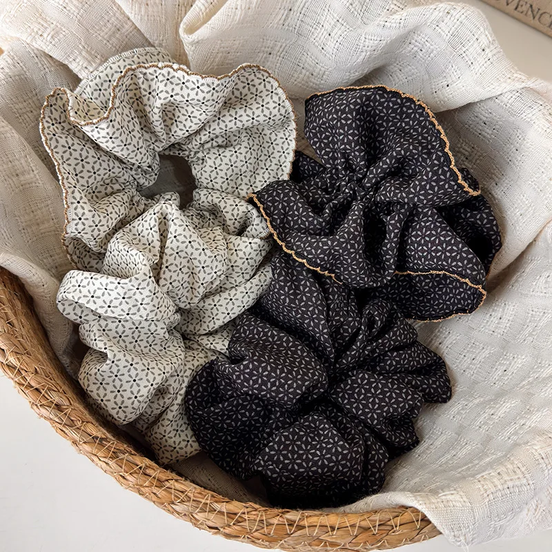 Hair Scrunchie Double Layer Floral Cotton Elegant Women Ponytail Bun Hair Tie Soft Lightweight Versatile Daily Party Travel