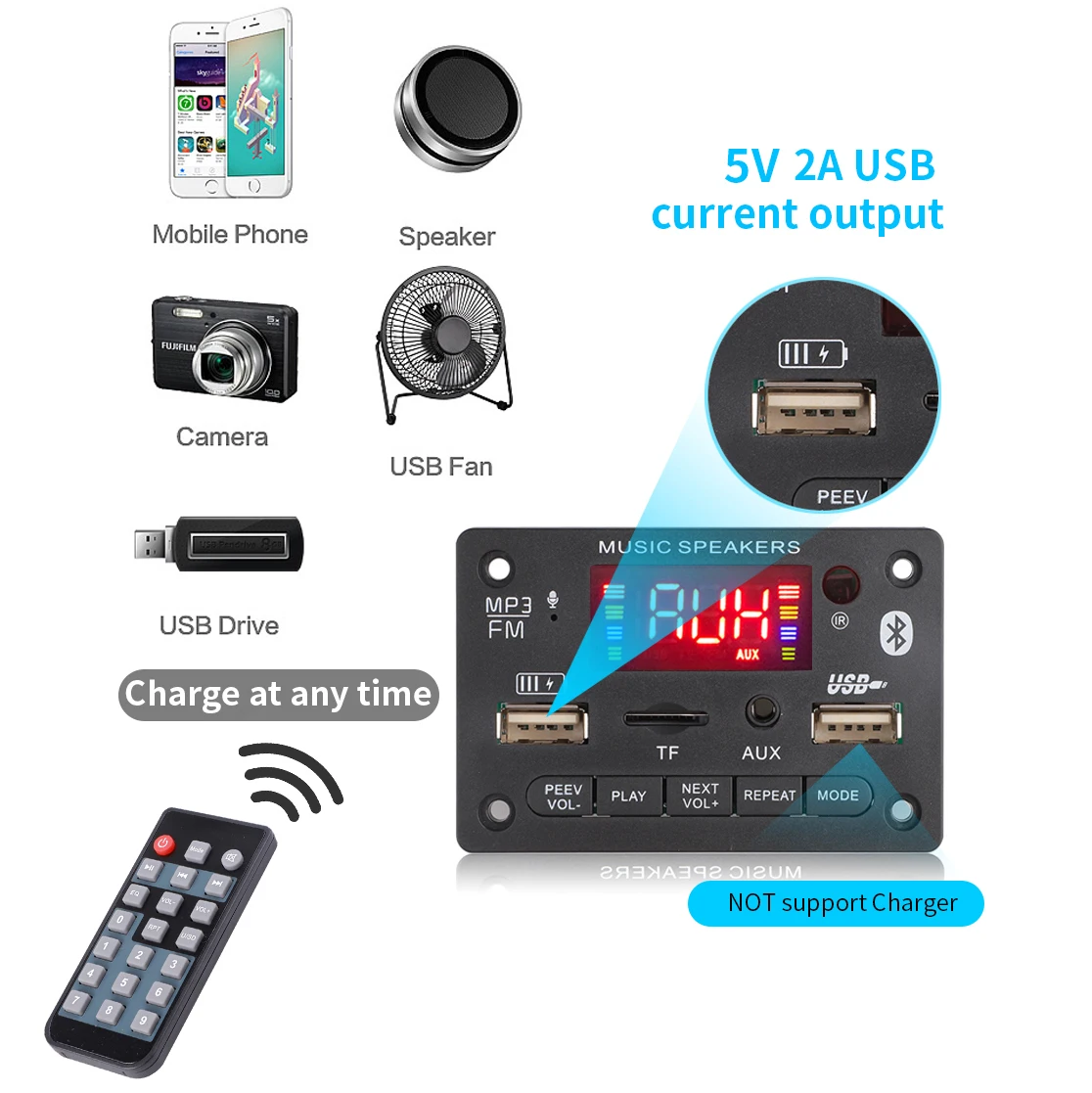 JX-818BT Bluetooth MP3  2*40W with Charging Call Recording  Decoder Board With Power Amplifier FM Recording Module 1A USB Charge