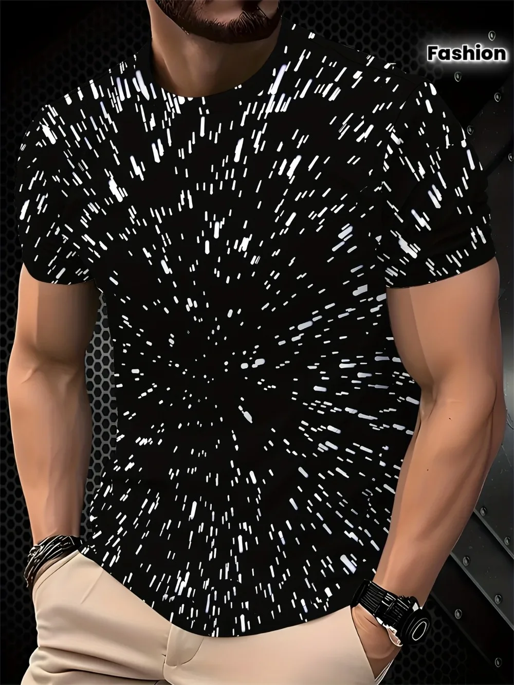 Black and white abstract ink wash painting 3D Print T‑Shirt  Dynamic Streaks Tee Tech‑Inspired Casual Short Sleeve Tops for Men