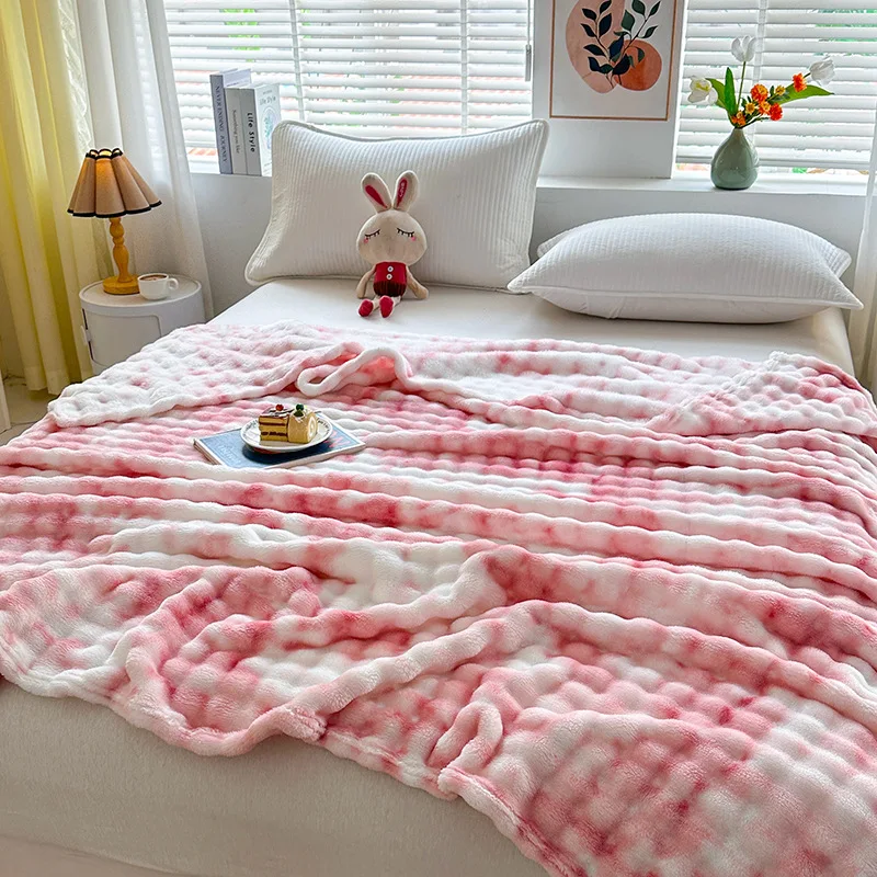 

Cozy Bliss Faux Fur Throw Blanket for Couch Fuzzy Soft Plush Thick Bubble Blanket for Sofa Bedroom Living Room Tie-dye Rainbow
