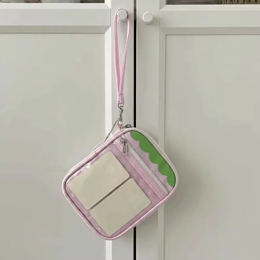 Clear Window Anime Ita Bag Polka Dot Pattern Strawberry Print Transparent Display Pouch Lanyard Included Multifunctional