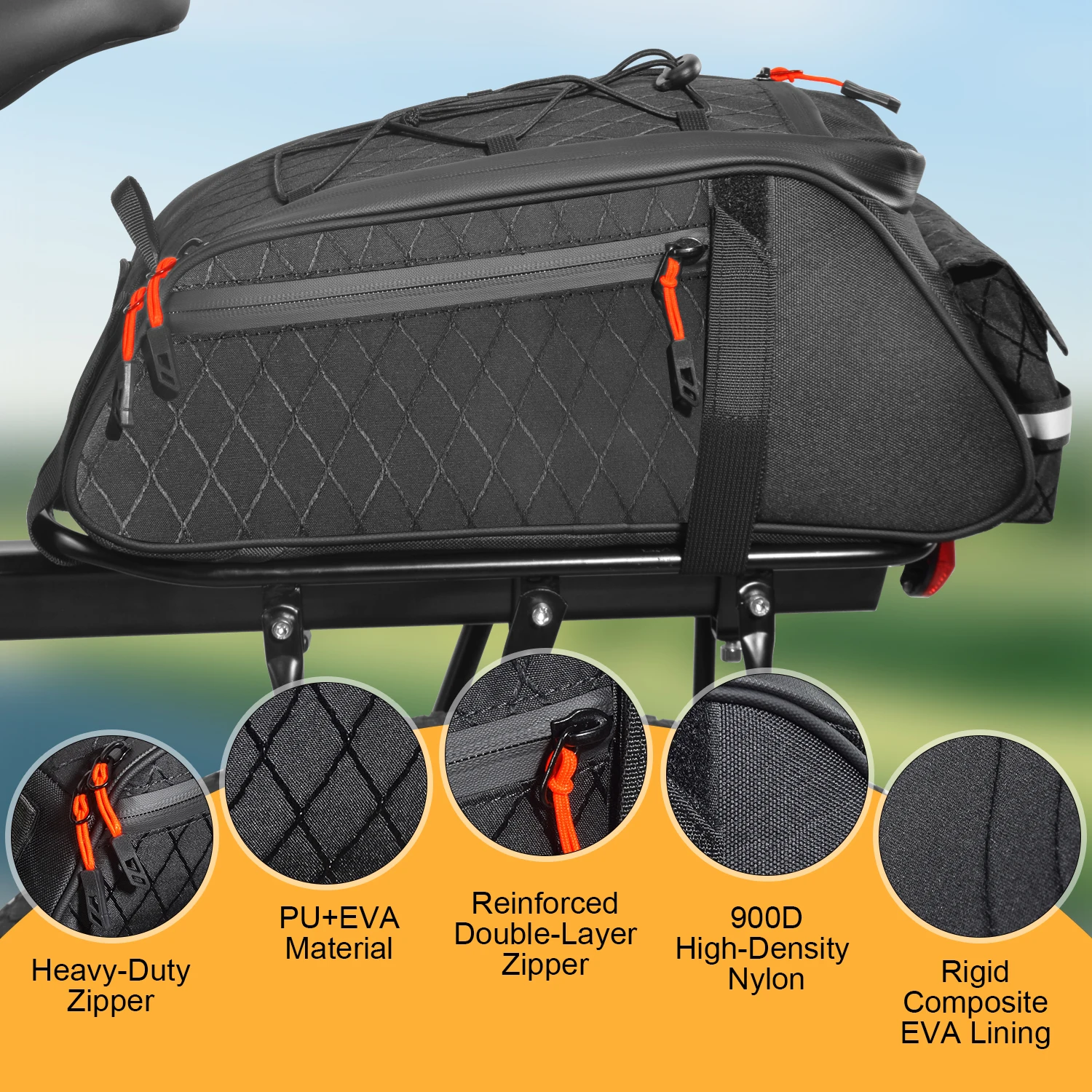 10L Large Capacity Bike Trunk Bag 900D High‑Density Nylon Anti‑Deform Multi‑Pocket Rear Rack Bag Commuting Outdoor MTB Accessori