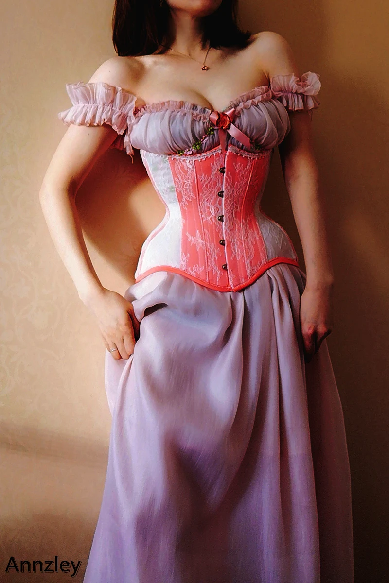 Annzley Corset Hourglass Summer Korsett Pink And White Mesh Corselet Waist Slimming