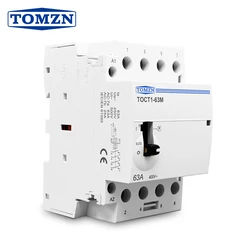 TOMZN TOCT1 4P 63A 220V/230V 50/60Hz DIN Rail Household AC Modular Contactor With Manual Control Switch 4NO or 2NO 2NC or 4NC