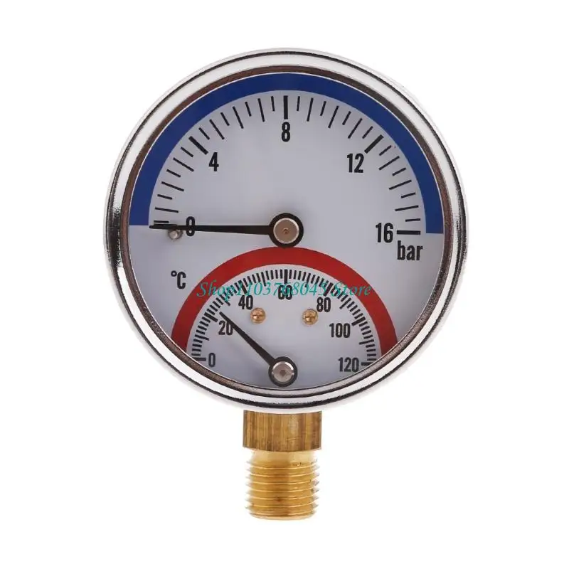R53F Liquid Filled Pressure Gauge 0-16Bar 0-120℃ Thermal Pressure Gauge Thermo-manometer Boiler Temperature Pressure Gauge