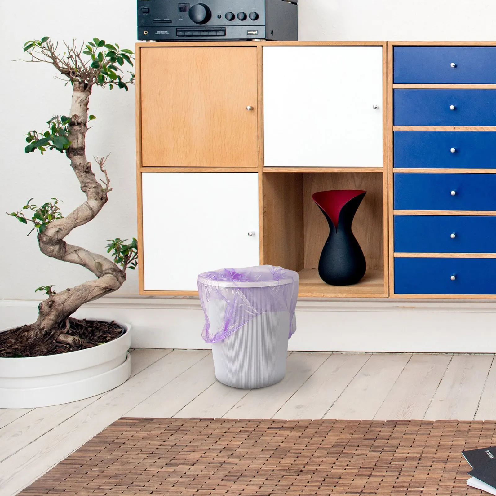 

5 Rolls Portable Garbage Bags No Smell Good Tenacity Handle Tie Eco-Friendly Strong Home Office Purple Trash Bags