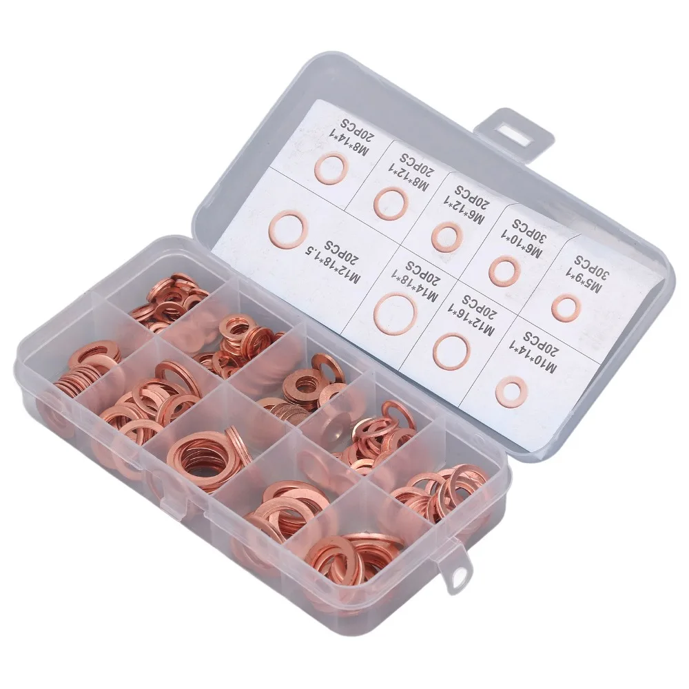 200PCS Versatile Universal Oil Drain Plug Gasket Durable Heavy Duty Copper Crush Washers Oil Pan Plug Ring Oil Plug Replacement
