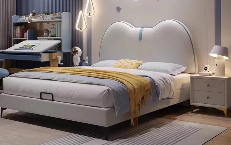 Factory Direct 2026 Solid Wood Children's Bed Boy Soft Pack 1.5m Single Bed Modern Simple Cartoon Leather Upholstery Model