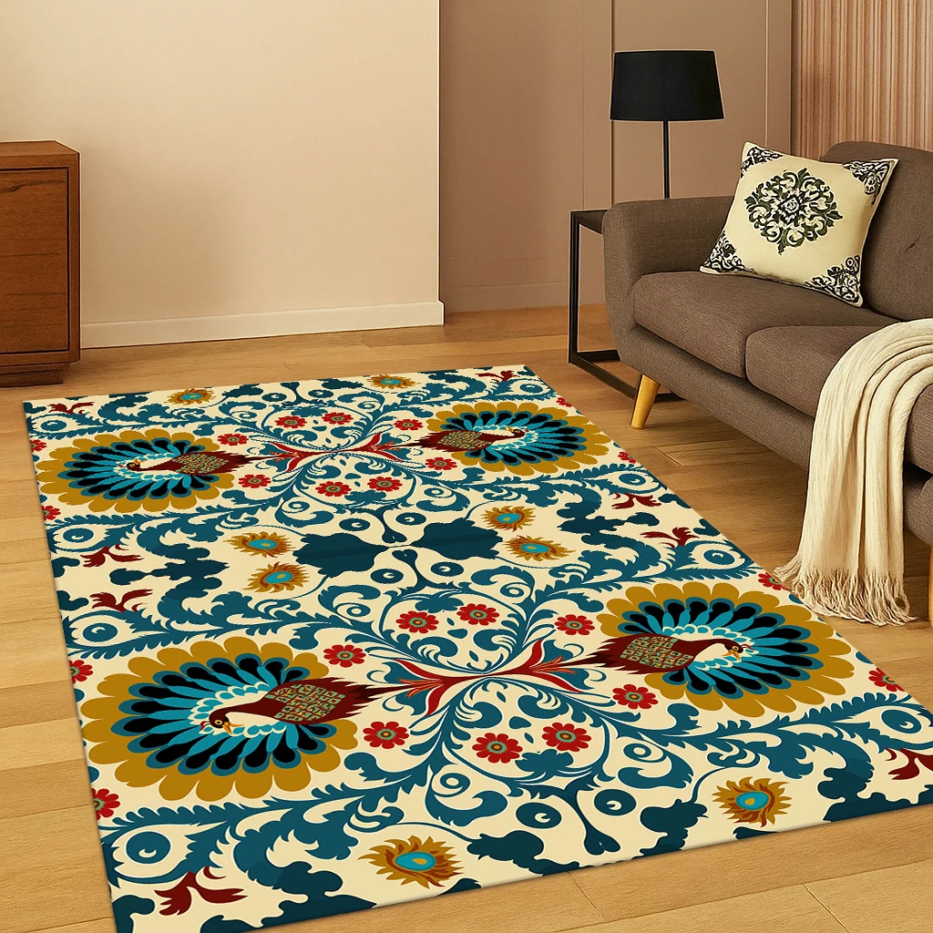 Türkiye Bohemian Persian Geometric Flower Carpet Rug for Home Bedroom Living Room Sofa Doormat Decor,Game Non-slip Floor Mat
