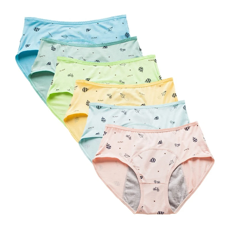 girls underwear4/6Pcs Girls Children Menstrual Underwear Cotton Soft Cartoon Printed Briefs Kids Girls Period Leakproof Panties