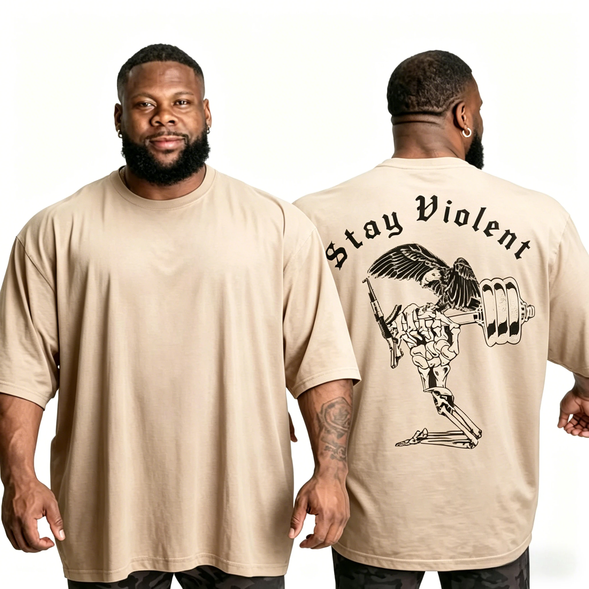 Hardcore Gym Motivational Unisex T‑Shirt, Big Back‑side Print with Skeleton Lifting Barbell Eagle Graphic