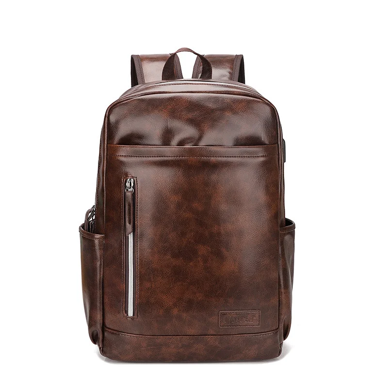 

New Business Men Leather Backpack Korean Style Schoolbag Large Capacity Laptop Bag Luxury Waterproof Male Travel Backpack