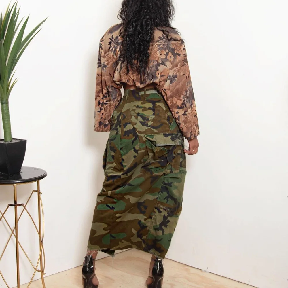 BKLD Summer 2024 New Womens Clothing Cargo Skirt Pocket Button Split Hight Waist Fashion Printed Camo Skirt Y2K Streetwear