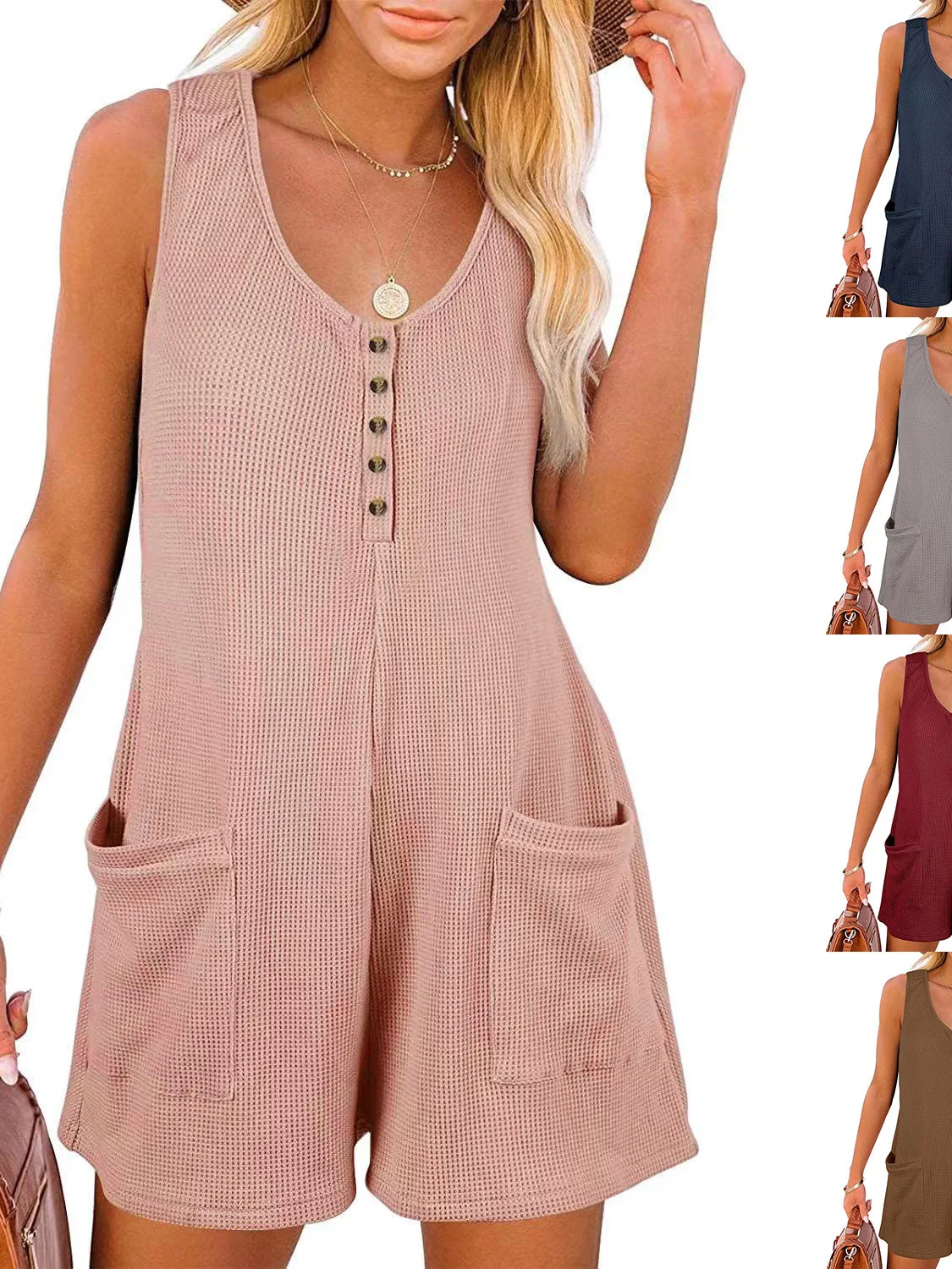 

Повседневный комбинезон с жилетом на пуговицах, женские повседневные брюки из полиэфирного волокна, брюки со средней талией, обычный тонкий летний наряд