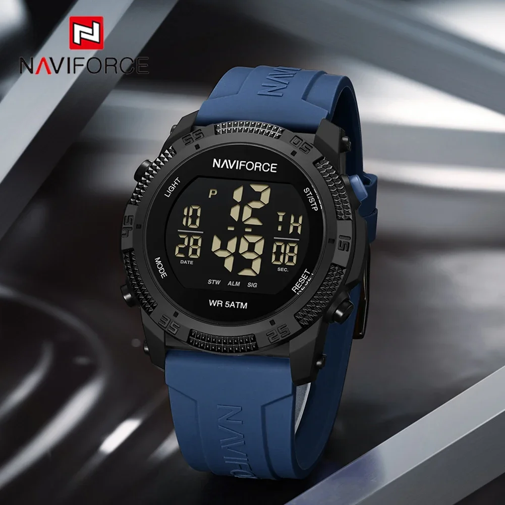 NAVIFORCE Fashion Men's Digital Watch Casual sports Date Week Alarm Waterproof Luminous Silicone Strap Student Electronic Watch