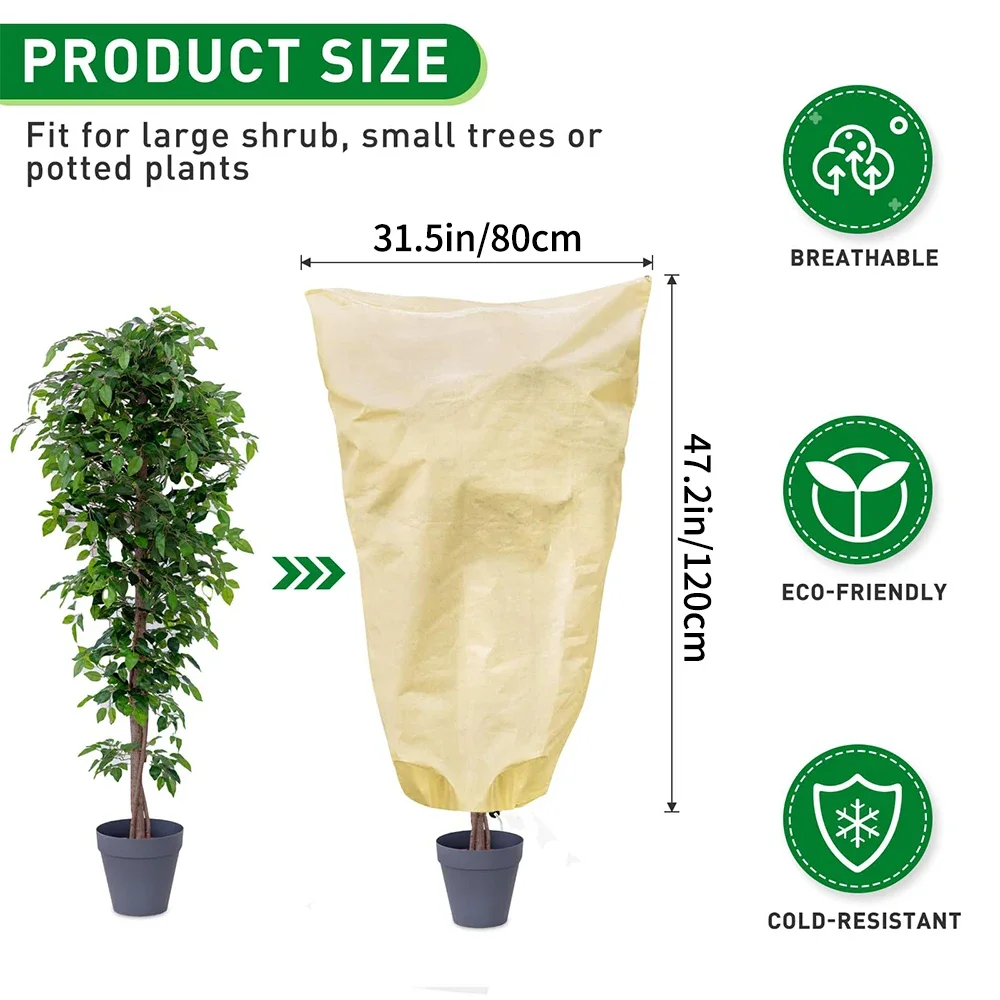Thickened 1pc 80x120cm Plant Covers Freeze Protection Frost Cloth for Outdoor Plants Winter Tree Covers with Zipper Drawstring