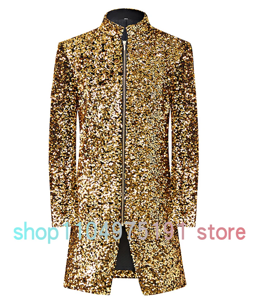 Gold sequin performance suit for men, High Quality singer dinner show outfit. Wedding dinner suit jacket. Celebrity Gowns
