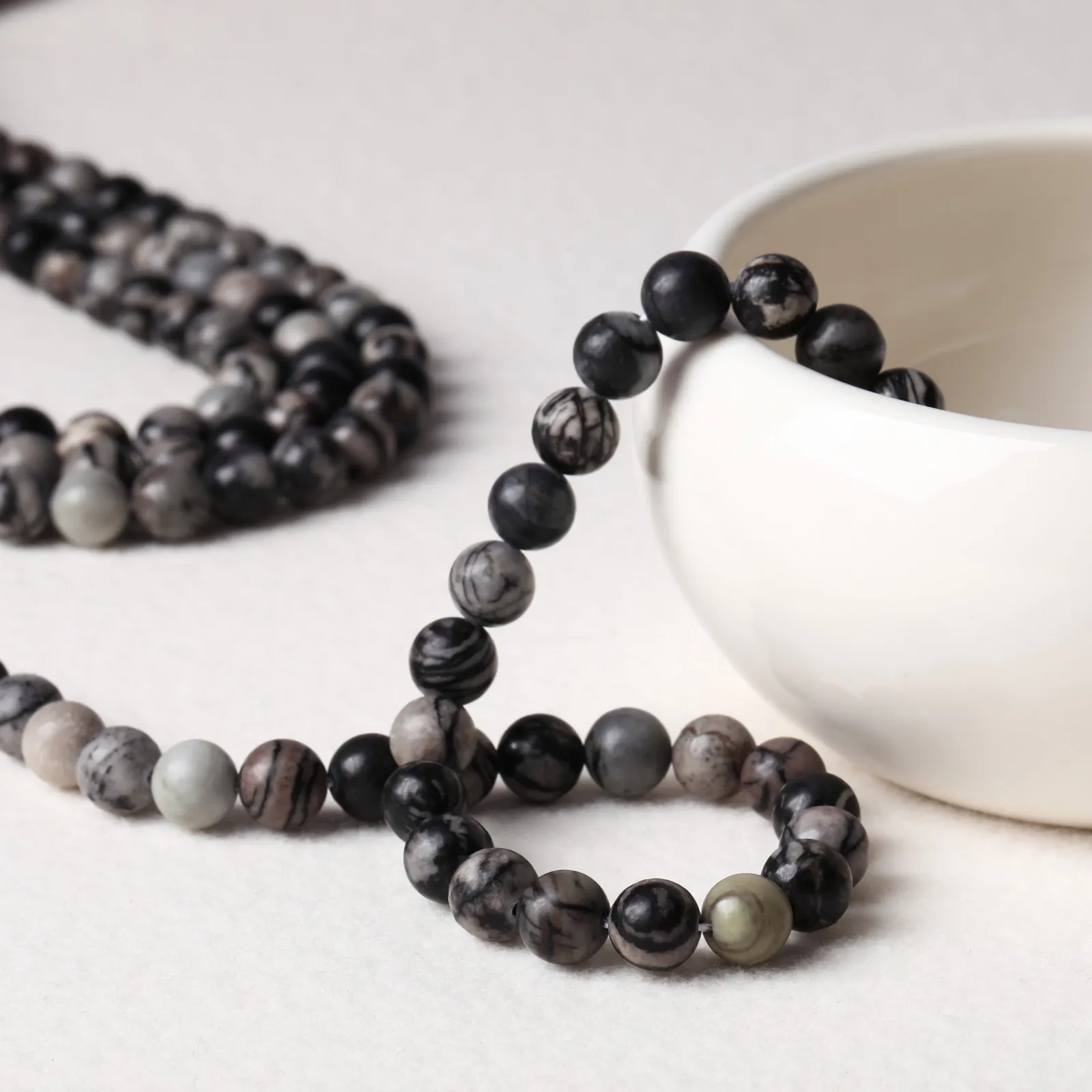 Natural Stone Black Net Spider Web Jasper Beads Round Loose Spacer Gemstone For DIY Jewelry Making Necklace Bracelet Accessory