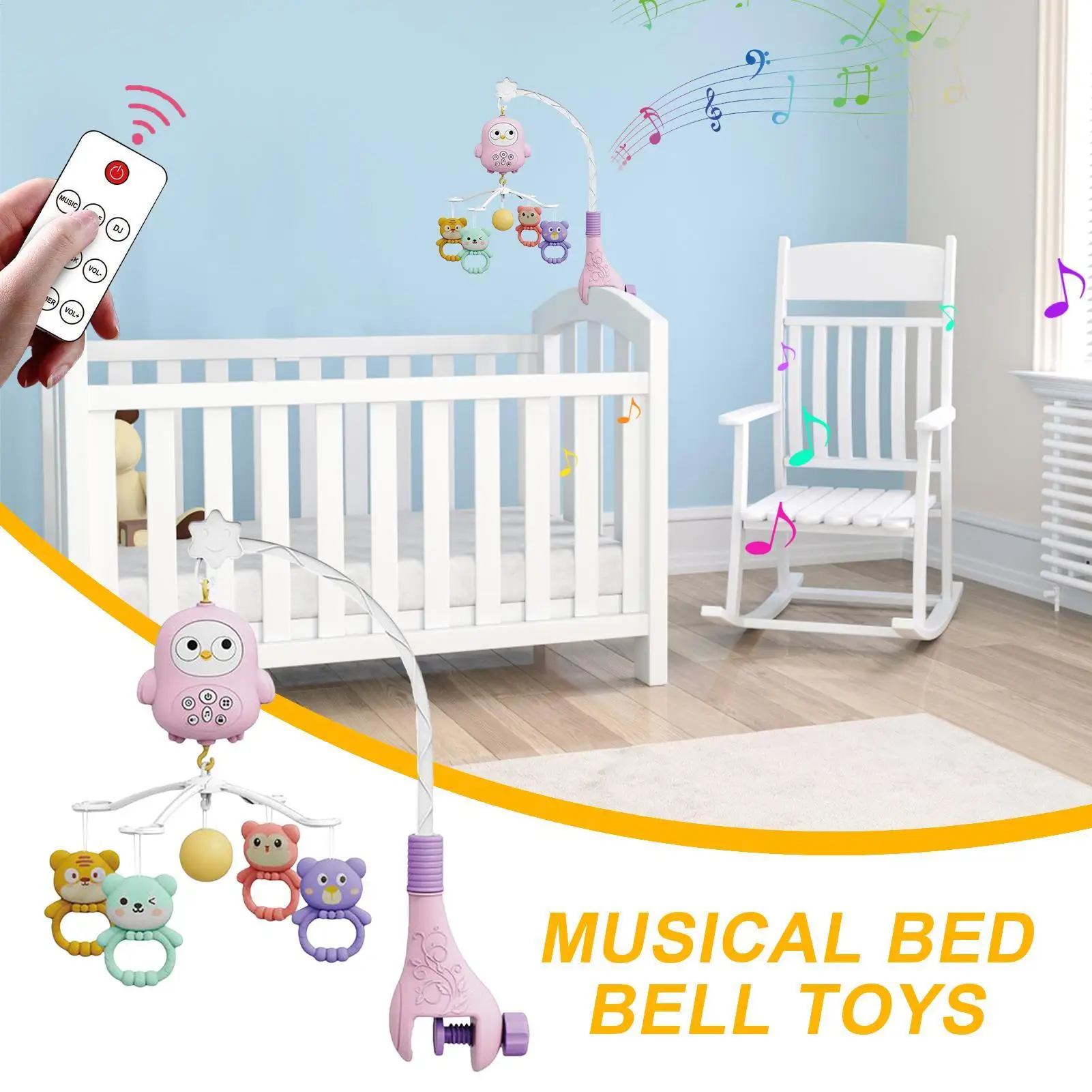 Mobile For Bassinet Baby Crib Mobile With Music Portable Toddler Bassinet Rattle Bed Bell For Nursery Bedside Playpen Girls Boys