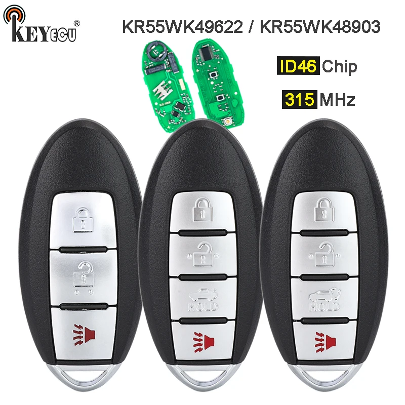 KEYECU  315MHz ID46 Chip KR55WK49622 Smart Remote Key Fob for Nissan Altima Maxima Murano, for Infiniti FX37 Q40 2007-2019