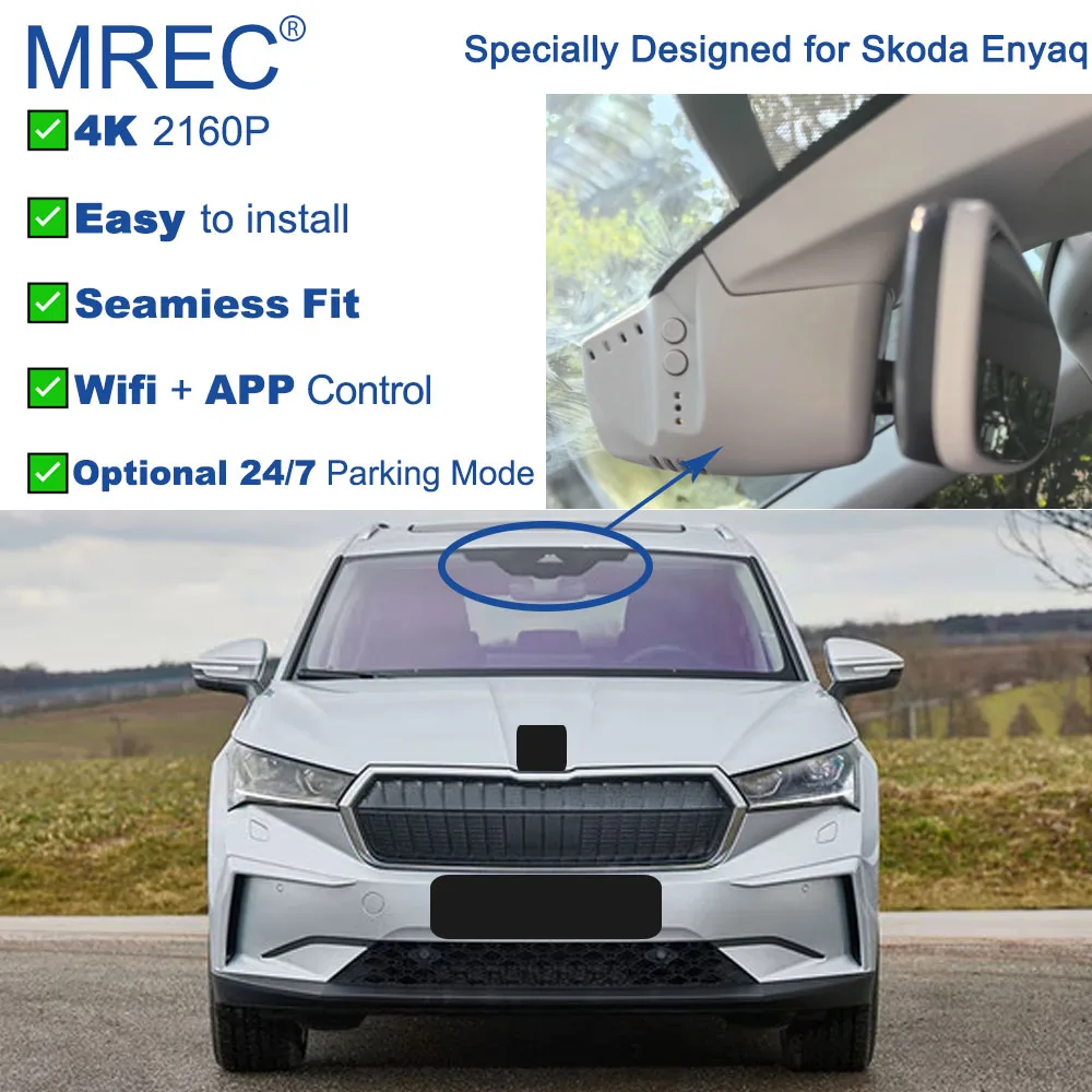 MREC Dashcam Car Camera APP Plug Play Wifi 4K Dash Cam OEM Front and Rear Parking Monitoring Loop Recording for SKoda Enyaq IV80