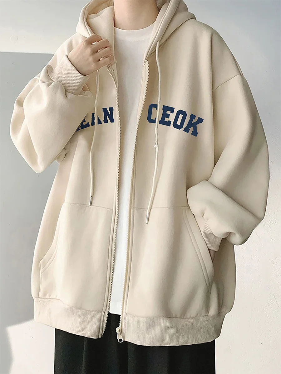 

Oversize Casual Zipper Cardigan Sweatirt Men's Autumn Trendy Brand Loose Teenage Sports Leisure Hat irt American Sle Po...