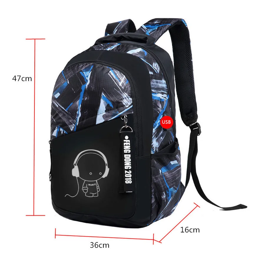 Saco de livro luminoso de grande capacidade Bagpack masculino para estudantes adolescentes, Junior High School