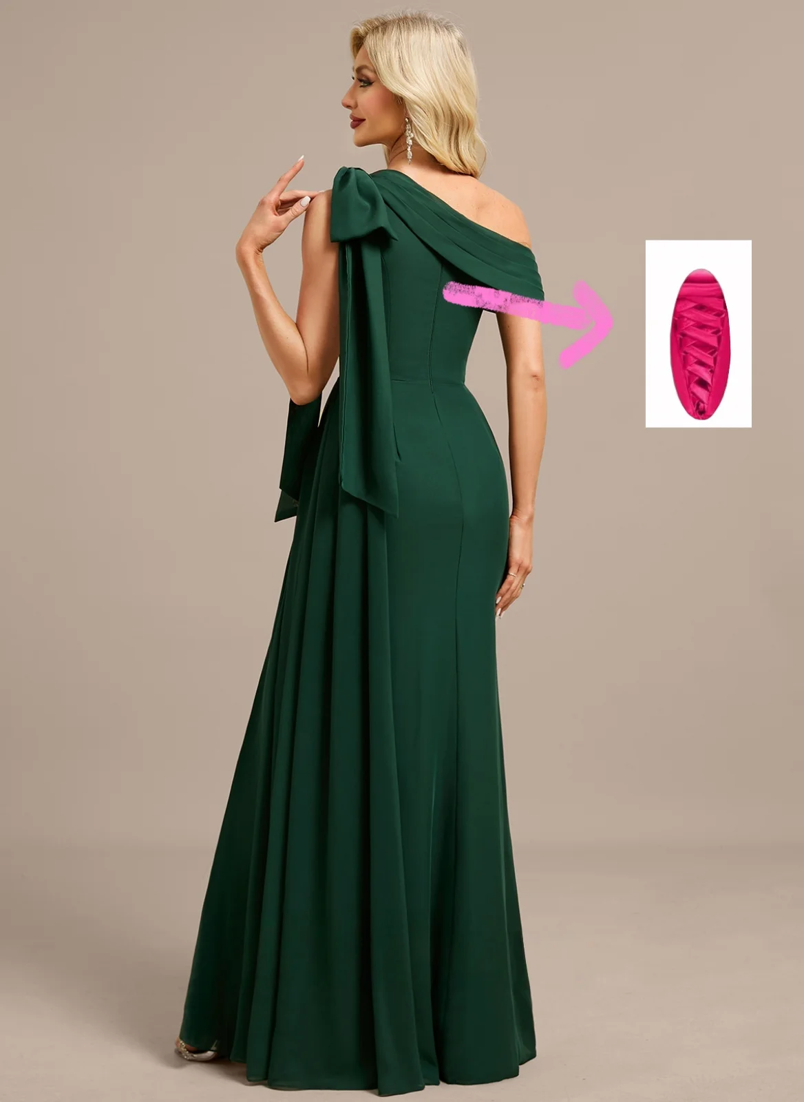 Beshinel Customized Dark Green One Shoulder Chiffon Bridesmaid Dresses Chiffon Sleeveless Wedding Party Dresses for Women 2025