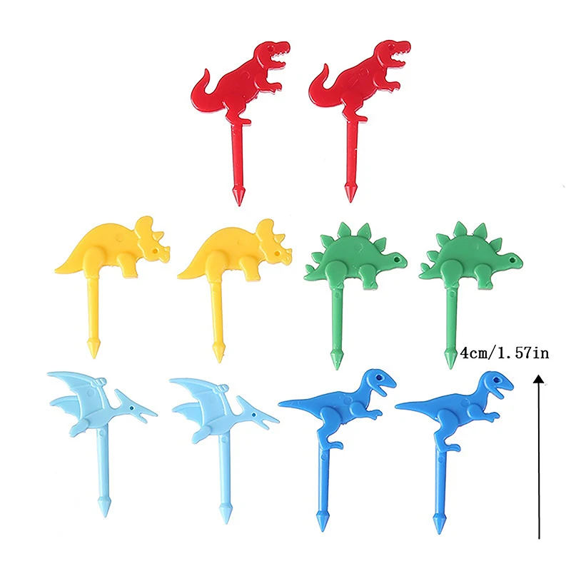 4/6/8/10Pcs Cartoon Dinosaur Fruit Fork Cute Cupcake Top Decoration Food Appetizer Toothpicks Bento Box Accessories