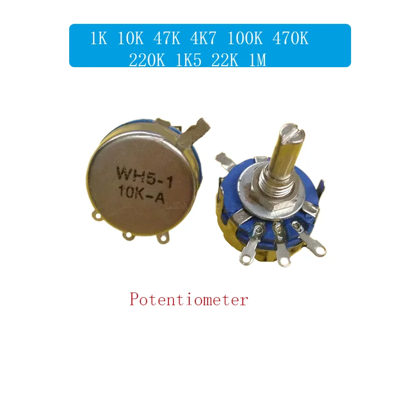 

2Pcs WH5-1A Synthetic Carbon Film Potentiometer 470R 1K 10K 47K 4K7 100K 470K 220K 1K5 22K 1M ohm Adjustable Speed Resistor Pin