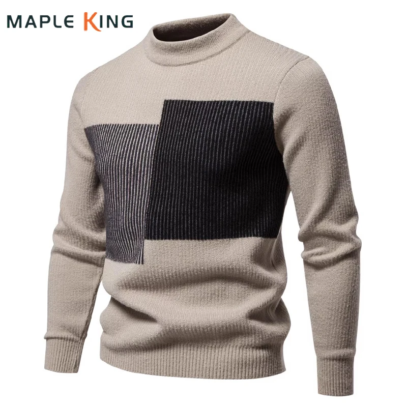 Luxury Pullover for Men Knitted Sweater Coats Vintage Korean Fashion Warm Patchwork Color Striped Mohair Jacquard Cool Sweaters