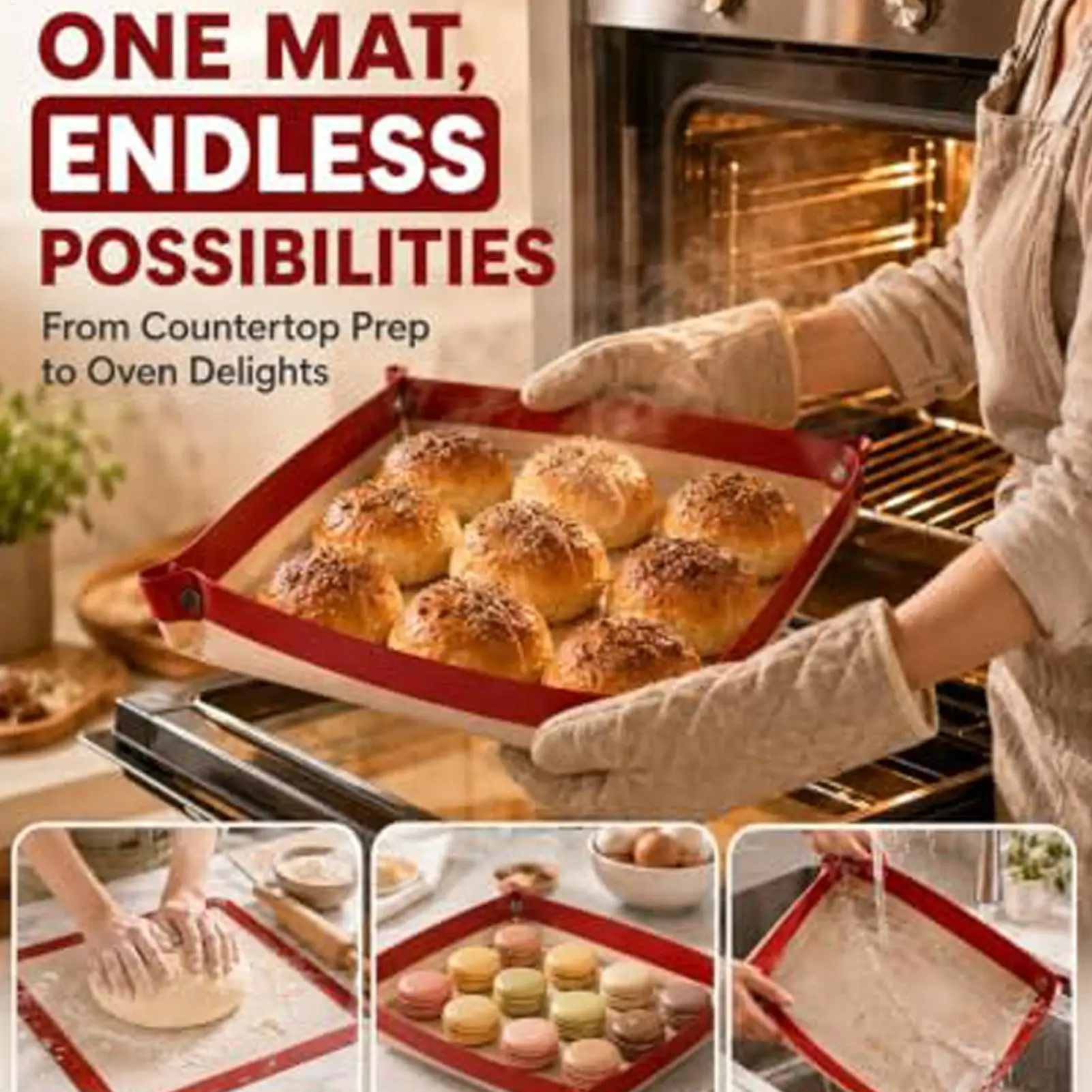 Silicone Baking Mat Heat Resistant Non-Stick Food-Grade Reusable Tray Baking Silicone Mat Bread Sheet for Bread Sourdough Dough