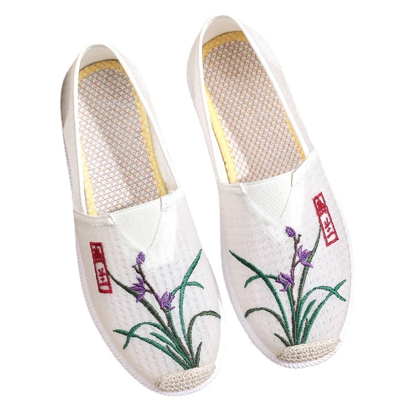 XIHAHA Vintage Mesh Shoes Handmade Women Soft Cotton Fabric Embroidered Flat Shoes Comfortable Ladies Walking Sneakers with