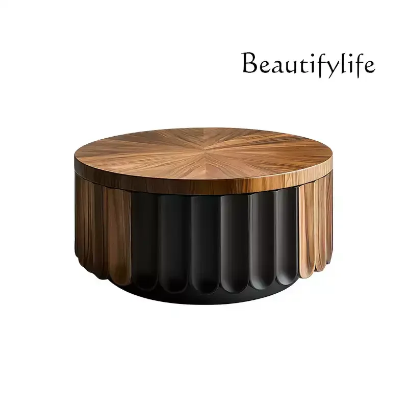 

High-end solid wood coffee table wabi style personalized art small round table walnut living room sofa side table