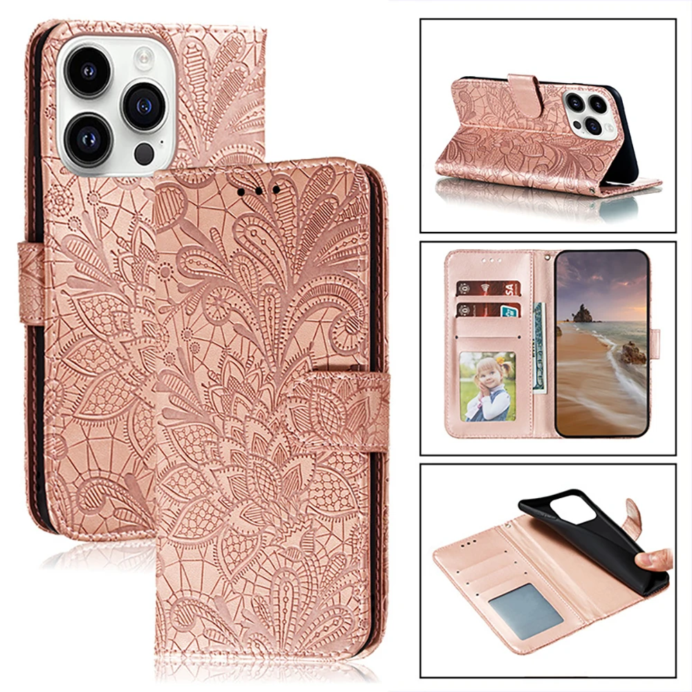 

Для SAMSUNG S25 ULTRA PLUS 24 23 22 21 20 FE Роскошный чехол с кружевным цветочным узором и откидной крышкой, высококачественный чехол для телефона Sense of Design