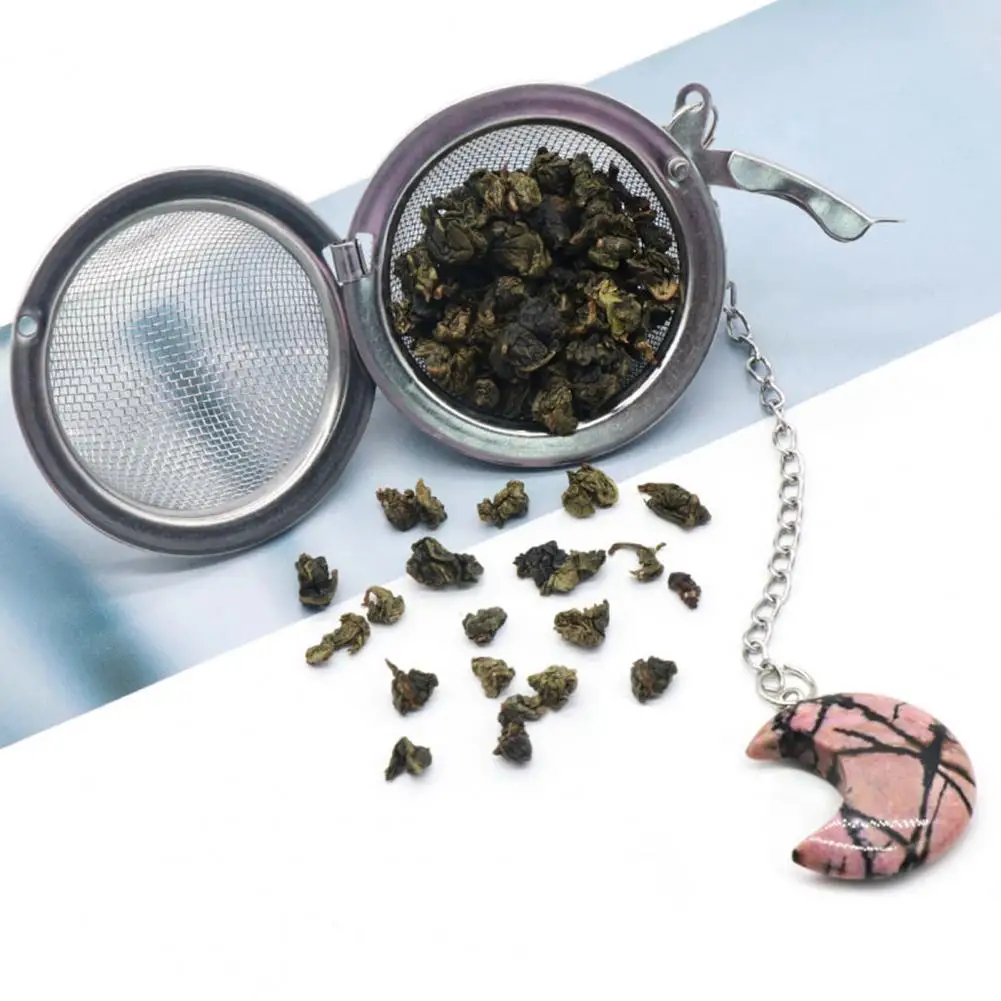 Tea Filter Mesh Extension Chain Moon Shaped Faux Crystal Stone Stainless Steel Hot Pot Spices Tea Strainer Ball Kitchen Tea Ball