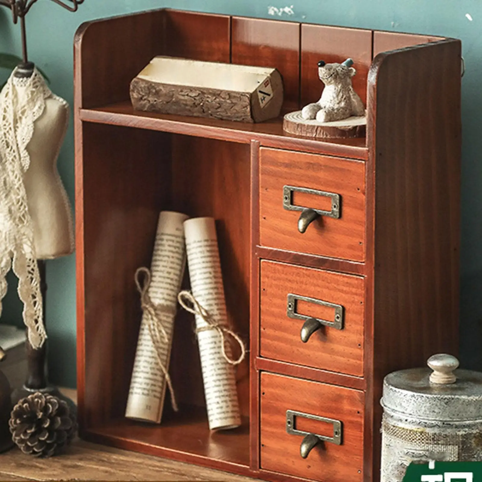 Wood Storage Box Desktop Storage Retro Style Ornament Organizer Desk Drawer for Bedroom Makeup Collectibles Kitchen Cosmetics