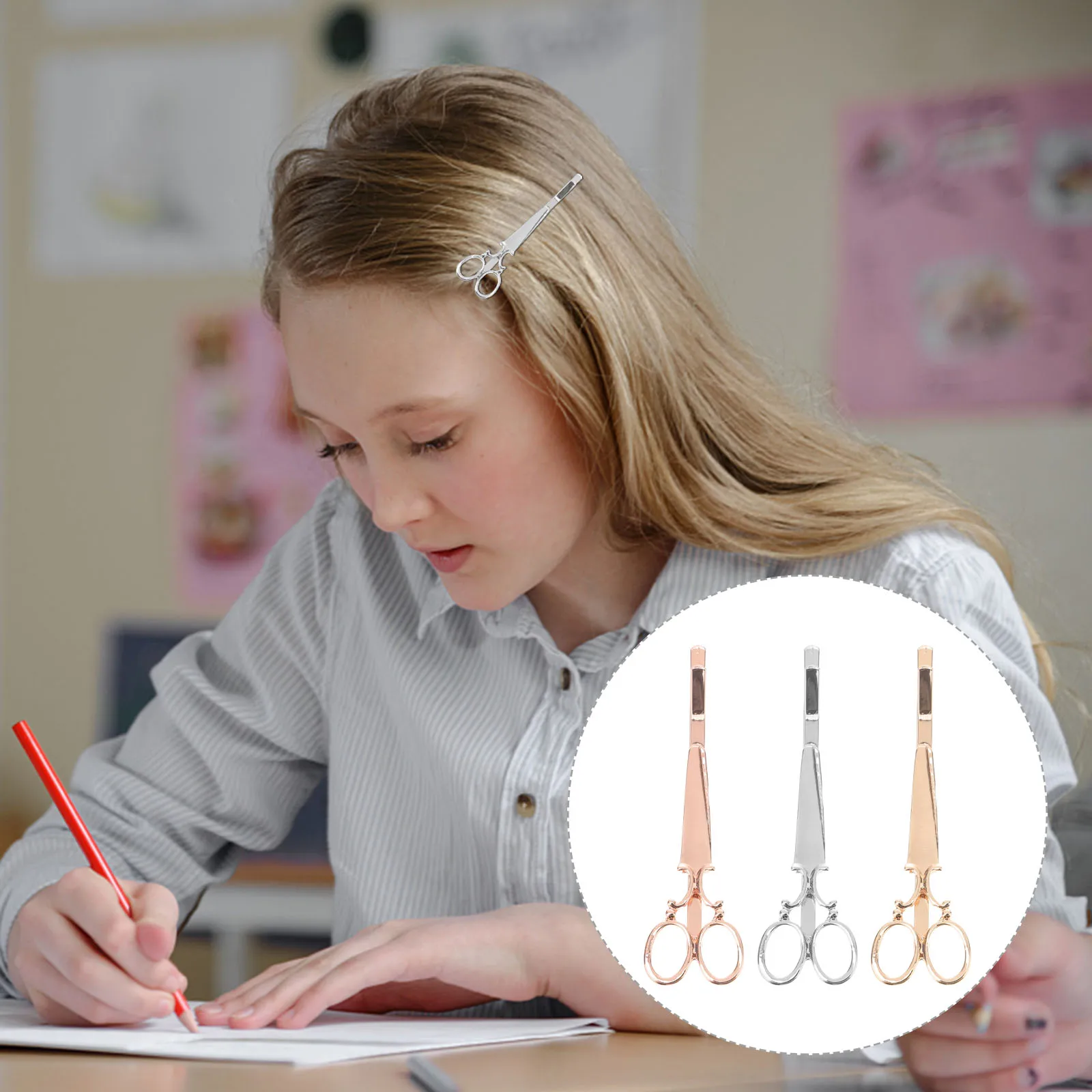 

6pcs Alloy Scissors Shaped Hairpins Hair Side Clip For Golden Silver Rose Gold Each Daily Wedding Graduation