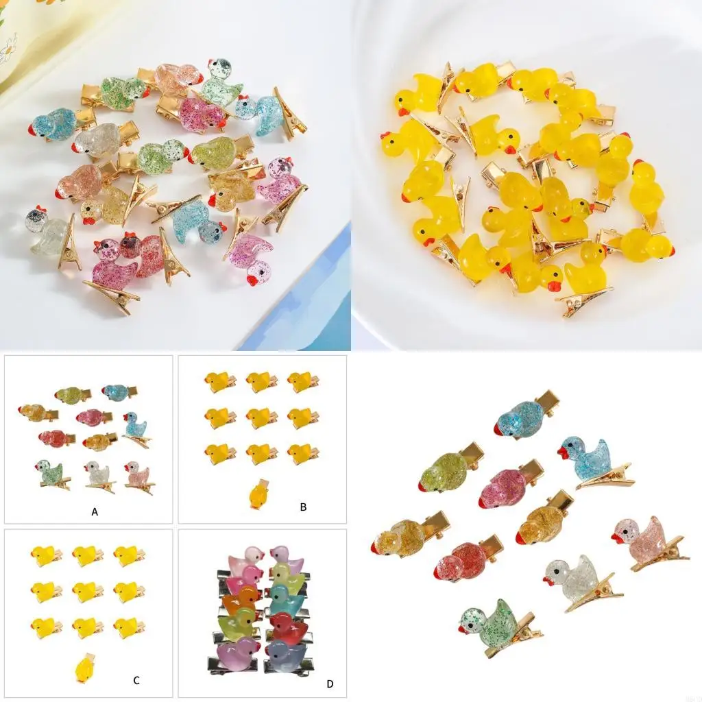 M6CD 10ピースかわいいアヒルヘアアクセサリーセット黄色のアヒルのヘアクリップキッズパーティースクールコスチューム小道具髪の飾り