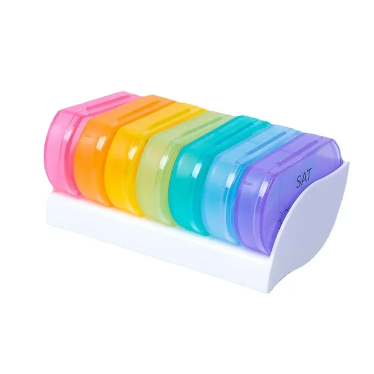 Portapillole settimanale in plastica color arcobaleno 7 in 1 da viaggio portatile 7 scatole individuali Scatola portaoggetti per medicinali a doppio uso con 2 slot per giorno e notte