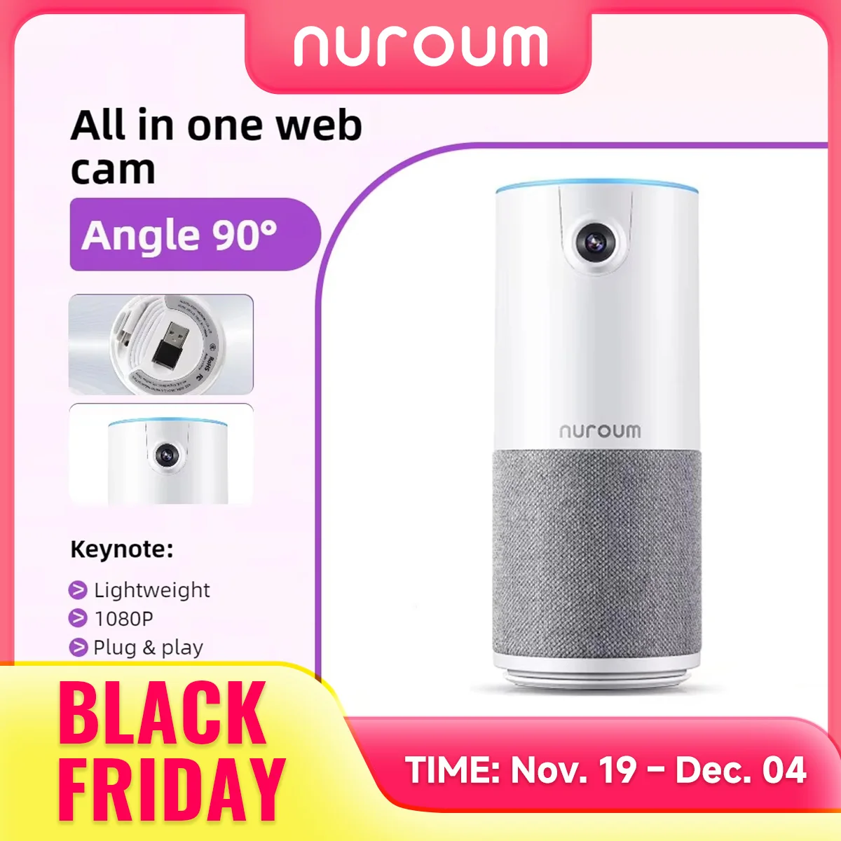 

NUROUM C10 All In One Camera 1080p Ptz Conference Camera With Mic &Speaker For Zoom/Skype/Online Meeting