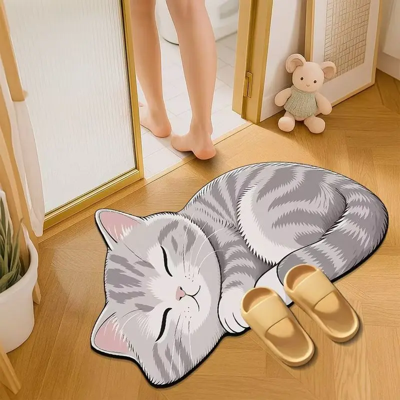 VIKAMA Calico Cat Sitting Bath Mat for Bathroom Shower, Soft Cozy Non Slip Floor Mat Home Decor
