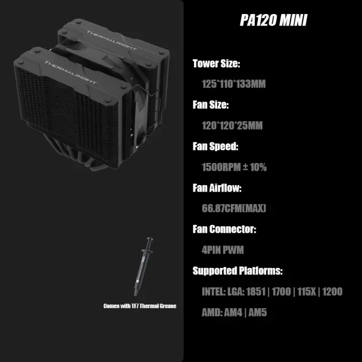 Thermalright Peerless Assassin 120 MINI BLACK&WHITE CPU Air Cooler 6 Heat Pipes Fit for Small System Double tower