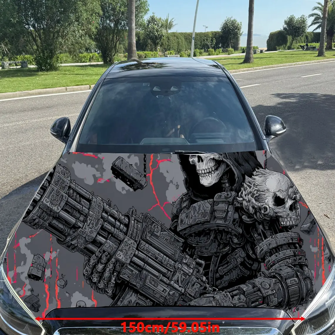 غامض الخيال العلمي - Fi الميكانيكية الجمجمة PVC محرك السيارة يلتف الفينيل، ذاتية اللصق للماء غطاء السيارة ملصق لاصق لامع ورائع، ديكور السيارة