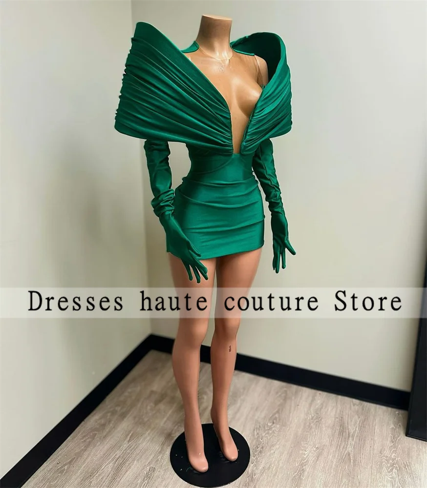 Green Short Prom Gown For Black Girls 2025 With Two Gloves Off Shoulder Birthday Party Cocktail Dresses Robe De Bal Customized