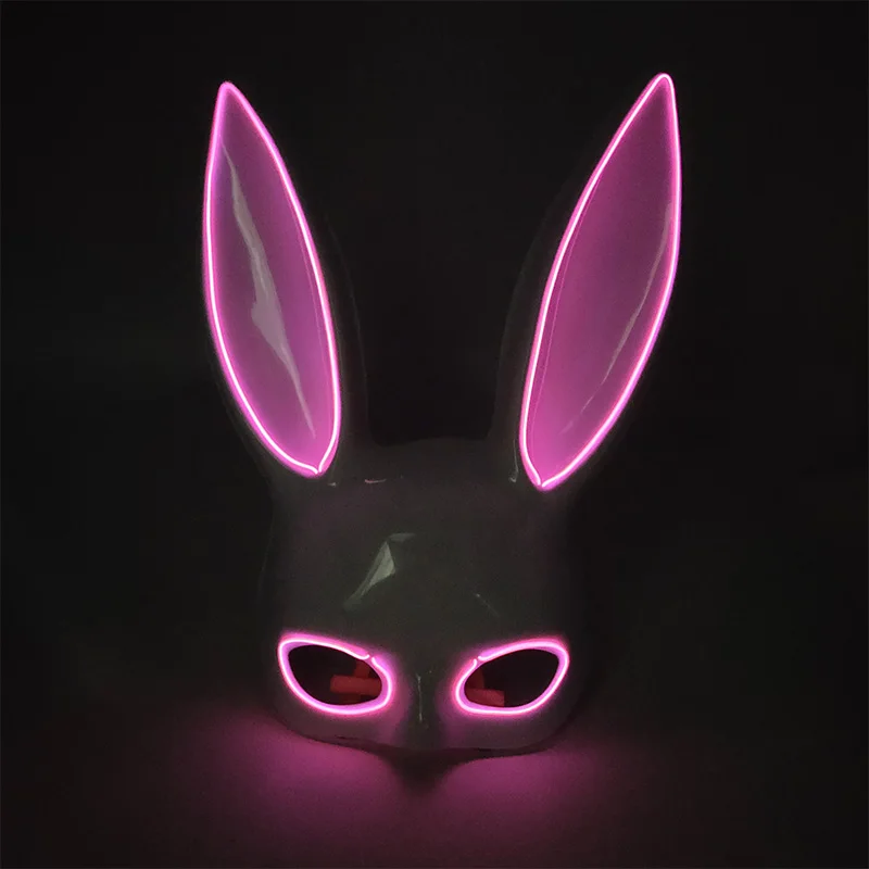 LED Sexy Rabbit Ears Mask Dance Masquerade Cosplay Rabbit Leather Mask Cute Bunny Long Mask For Women Sexy Lady Ears Mask
