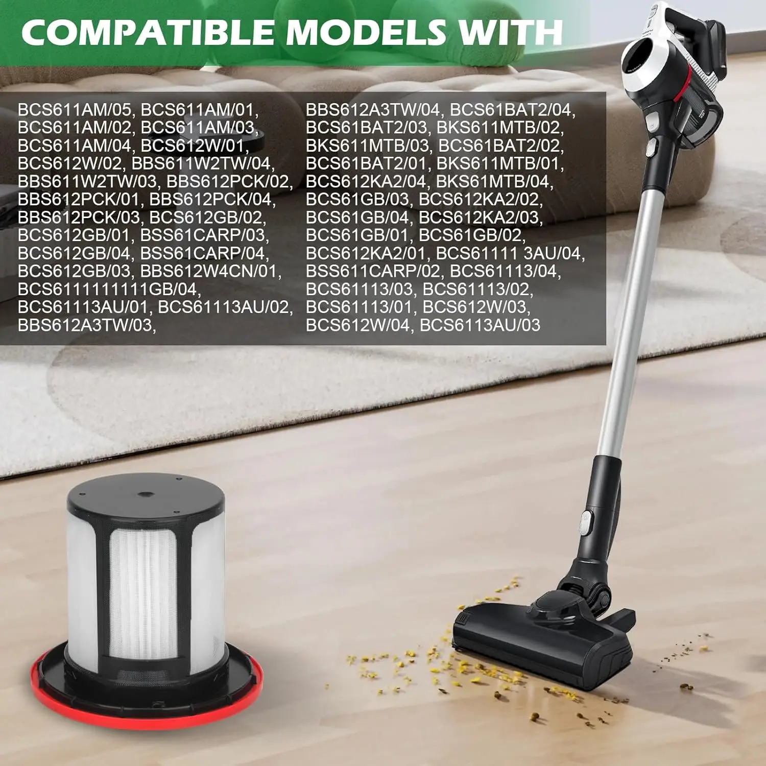 BKS6111P Filter For Bosch Unlimited 6 Series BCS611AM BBS611PCK BBS611MAT BKS611MTB Handheld Vacuum Cleaner