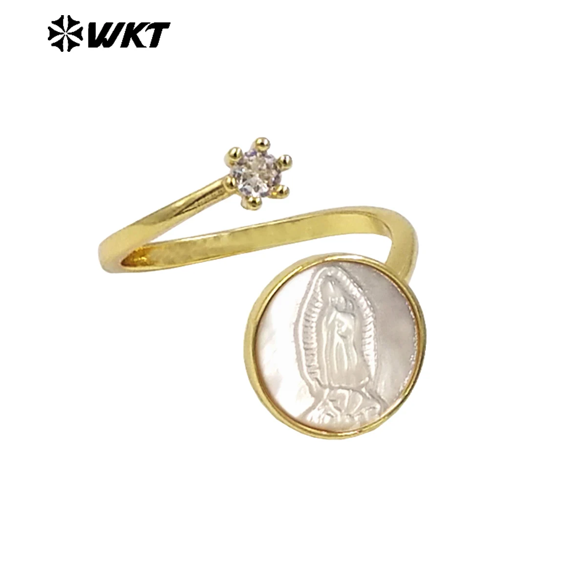 WT-MPR092 Fashionable Novelty Surround Design Natural White Shell With Small Cubic Zircon 18k Gold Plated Rings For Women