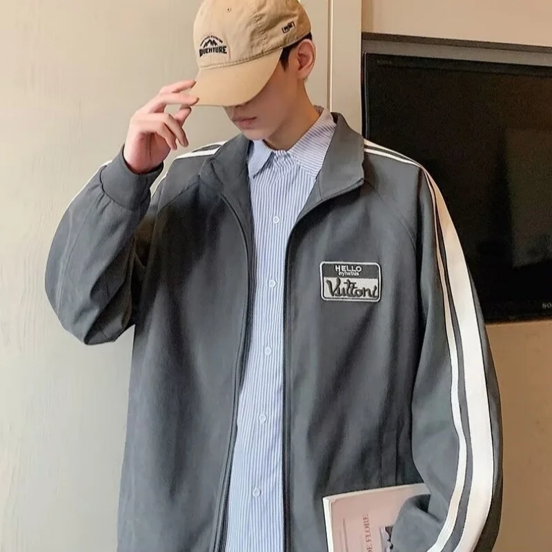 Giacca con colletto da uomo primavera e autunno giacca patchwork ampia abbigliamento casual da uomo