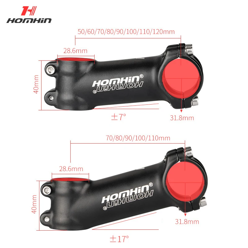 Homhin MTB Bicycle Handlebar Stem 7 Degree  17 Degree Aluminum Mtb Stem 50mm-120mm Mtb Power 31.8mm Mtb Bike Table Bicycle Parts